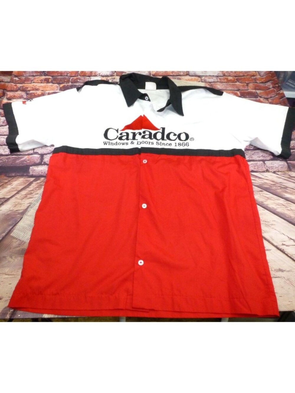 Caradco Windows & Doors Red & White Button-Up Shirt XL *Stains*
